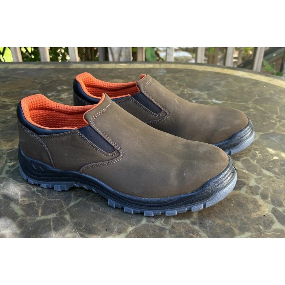 Hytest Mens 13W Steel Toe Leather Slip On Brown Shoes Safety Non Slip Comfort